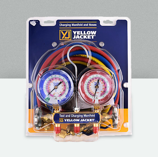 Yellow Jacket 42001 Manifold Gauge Set With 3-1/8" Color-Coded Gauges For R-22/404A/410A
